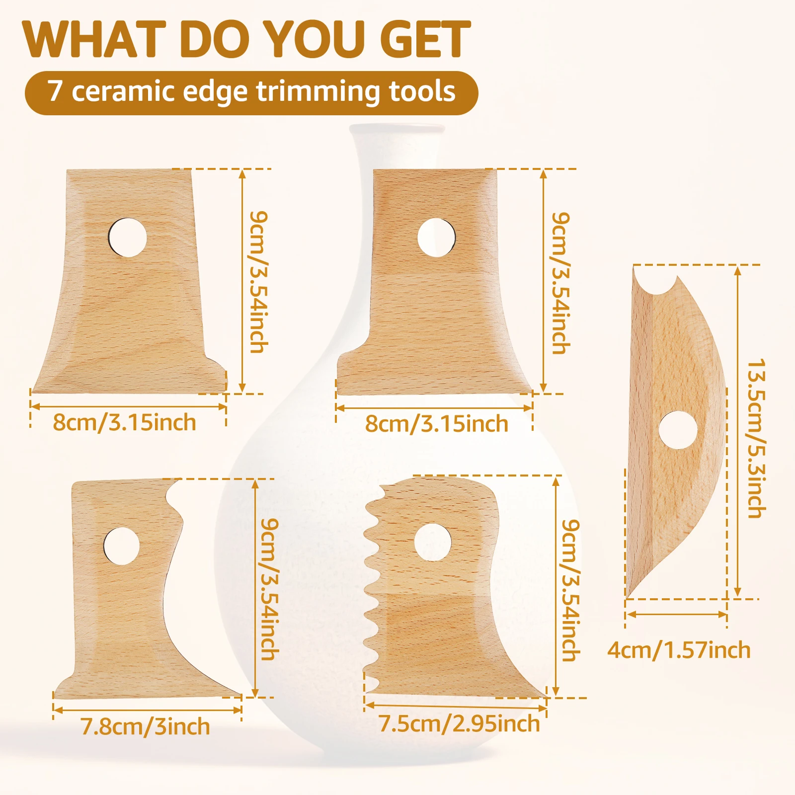 7Pcs Pottery Ribs Beech Wood Pottery Tools DIY Clay Foot Shaper Tools Multipurpose Shaping Trimming for