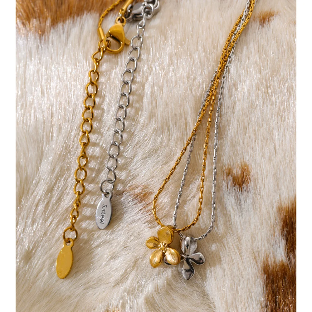 Yhpup Women Stainless Steel Flower Pendant Necklace