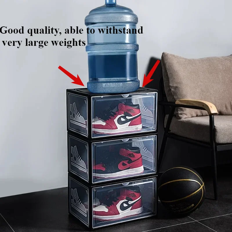 Shoe Storage Box Transparent Magnetic Plastic Sneakers Box Stackable Displayable Dust-proof Large Volume Bedroom Shoes Organizer