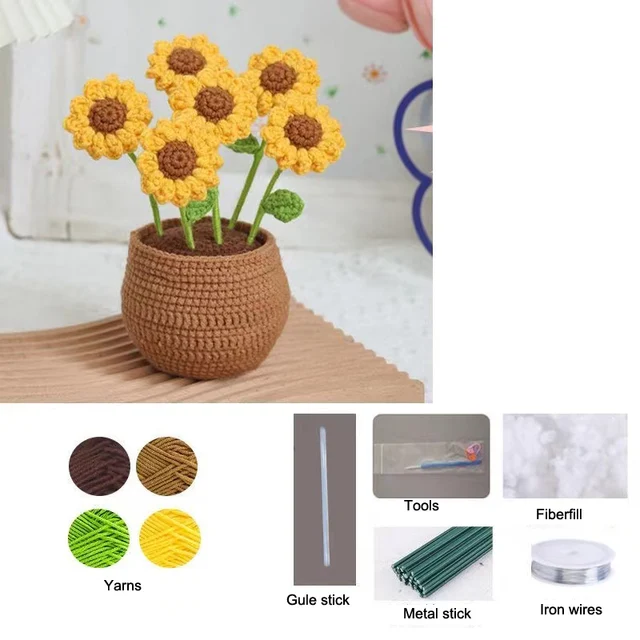 For Beginners Instructions Adults Kids Gift Crochet Kit Plants Potted  Flowers