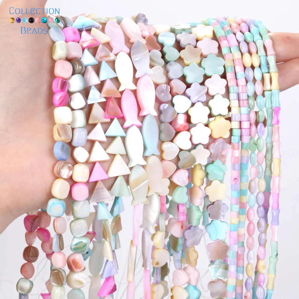 Natural Macaron Colorful Shell Beads Love Heart Tube Star Moon Round Spacer Beads For Jewelry Making DIY Bracelet Handmade