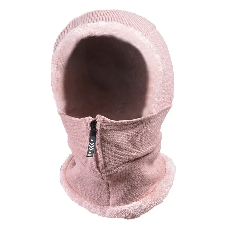 

Knitted hat women's autumn and winter ear protection and wool thickened one-piece hat windproof bib headpiece hat