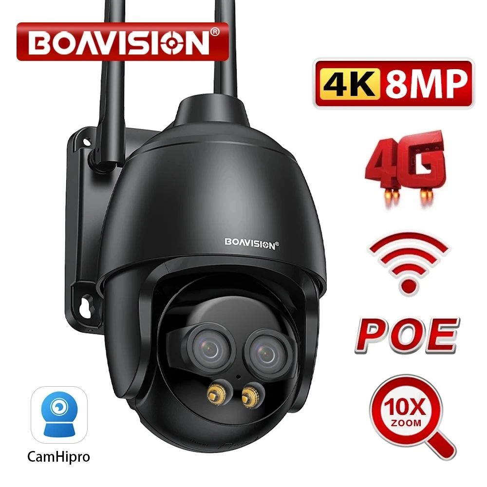 HD 8MP WIFI/4G SIM Card/POE Surveillance Camera 10X Digital Zoom AI Humanoid Detection Auto Tracking 2.8mm 8mm Dual Lens Camera