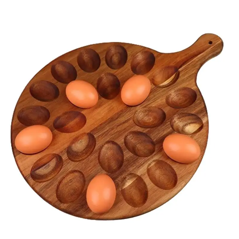 

Deviled Egg Plates Easter Egg Platter Serving Tray Round Egg Holder Tray With Handle Tabletop Egg Dish Board Kitchen Accessories