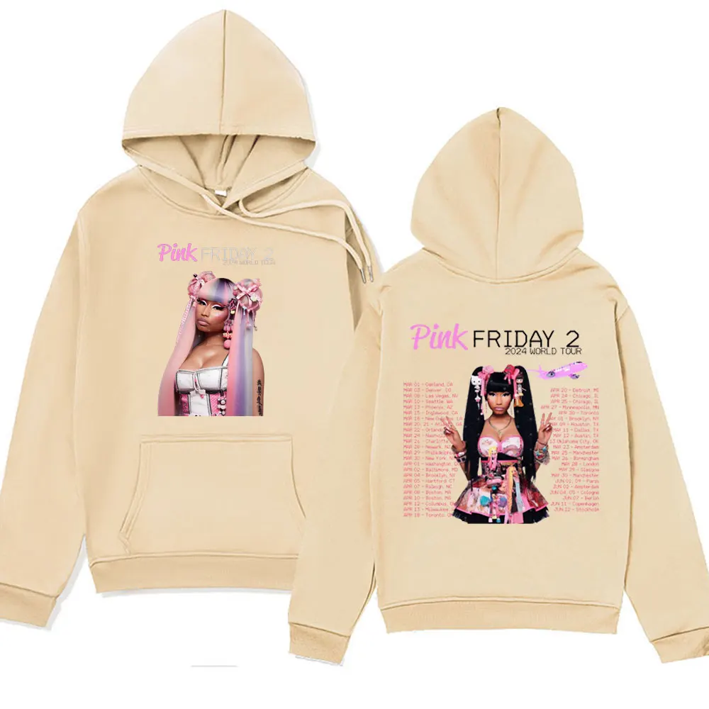 Rapper Nicki Minaj Pink Friday 2 2024 World Tour Print Hoodie Men Women Hip Hop Fashion Oversized Sweatshirts Fleece Pullover