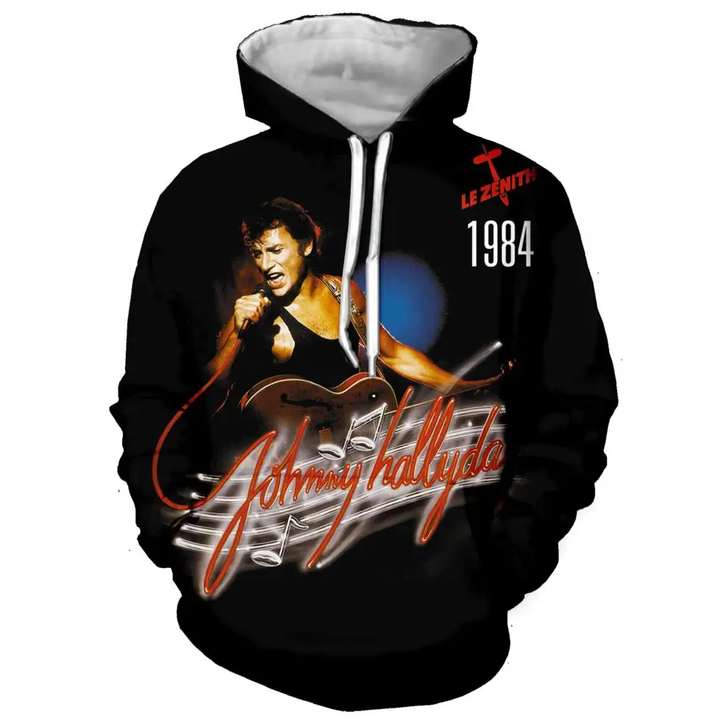 Newest Pop Rock Star Johnny Hallyday Pattern Hoodie 3D Print Men\'s and Women\'s Hooded Sweatshirt Hip Hop Streetwear Pullover Top