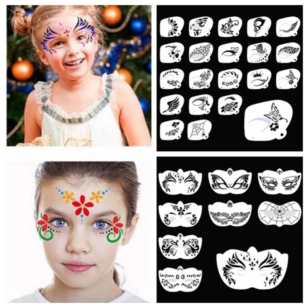 Reusable Face Paint Templates Multiple Pattern Hand Painting Body Art Paint Stencils Decorative Easy Use DIY Makeup Tools Party