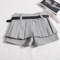 Kimotimo Womens Shorts Autumn Winter Belt High Waist Fluffy Pleated A-line Short Pants Korean Fashion Sexy Y2k All Match Clothes - Image 2