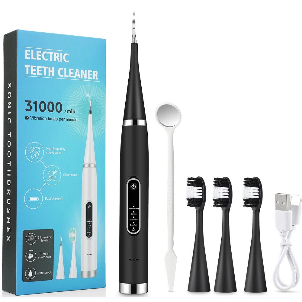 Waterproof Electric Sonic Dental Scaler Teeth Whitening Cleaning Toothbrush Plaque Stain Calculus Tartar Remover Oral Cleaner new usb home ultrasonic calculus remover dental scaling electric portable scaler sonic remover smoke stains tartar plaque remove