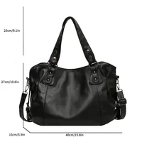 Sac à main fourre-tout décontracté pour femme, grande capacité, en cuir souple, pour ordinateur portable, sac bandoulière noir spacieux format A4 5