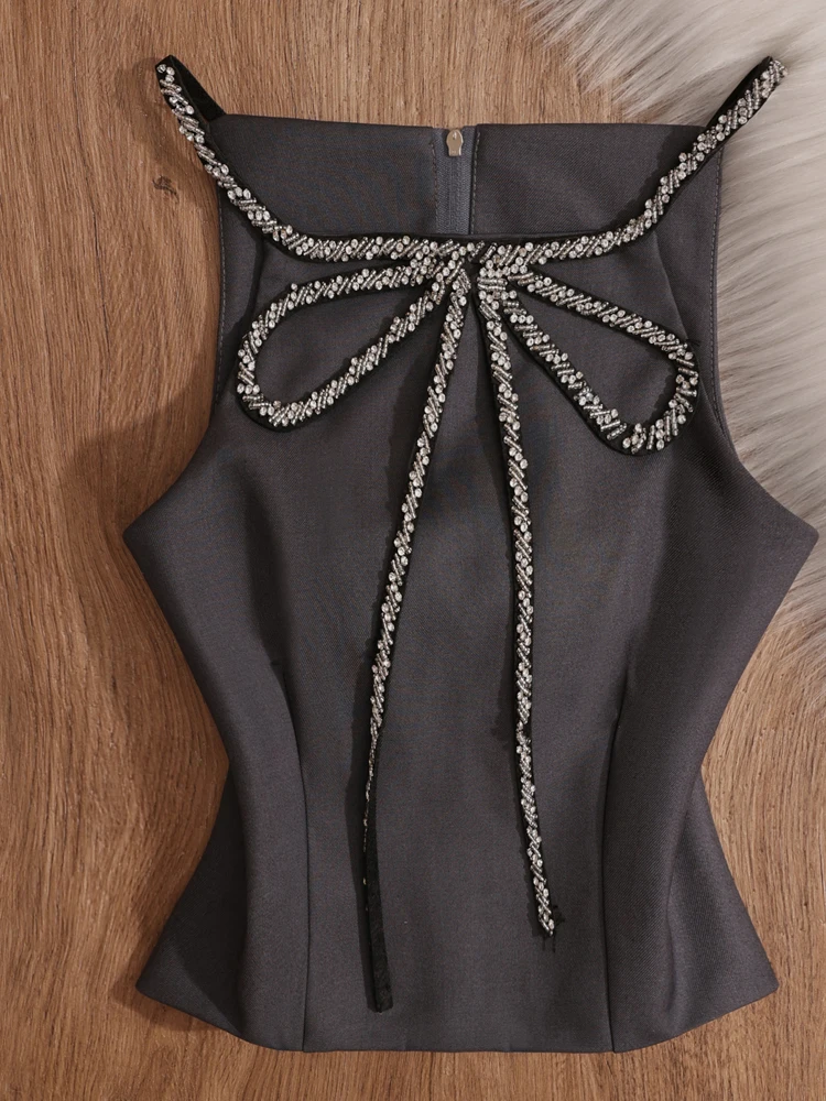 Ele  Knot Diamond Embedded Ne Hanging Strap Vest Women's Slim Fit Sexy Svel Unique Top Pure Desire Sle