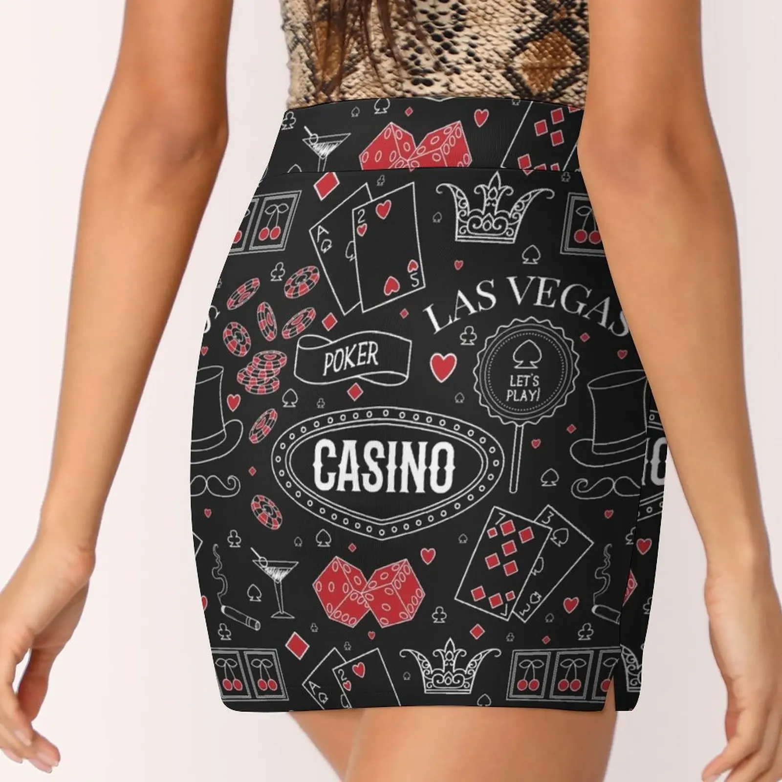 Casino theme. Seamless pattern with decorative elements on chalkboard. Gambling symbols. Light Proof Trouser Skirt Skirt satin