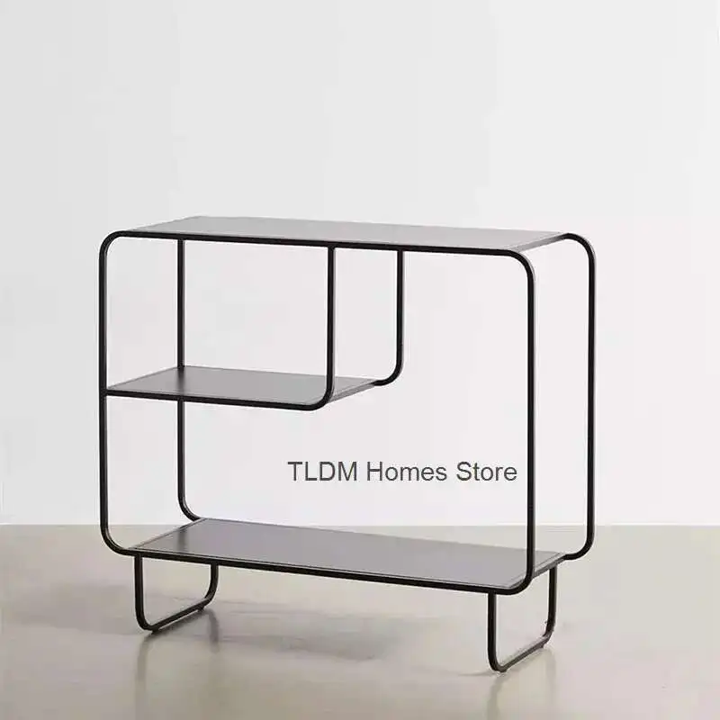 Creative Floor Bookcases Simple Iron Art Bookshelf Storage Organizer Nordic Living Room Furniture Home Sofa Display Side Cabinet