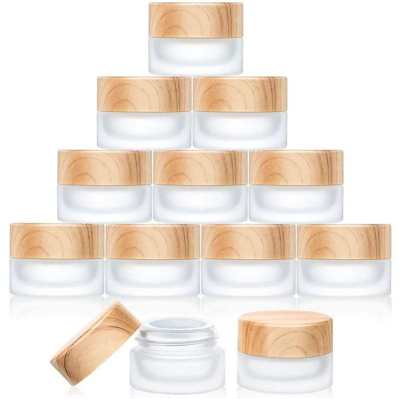 

10 Pcs Glass Cosmetic Containers Empty Sample Jars with Wood Leakproof Lids Makeup Sample Containers Lotion Cream Cosmetic