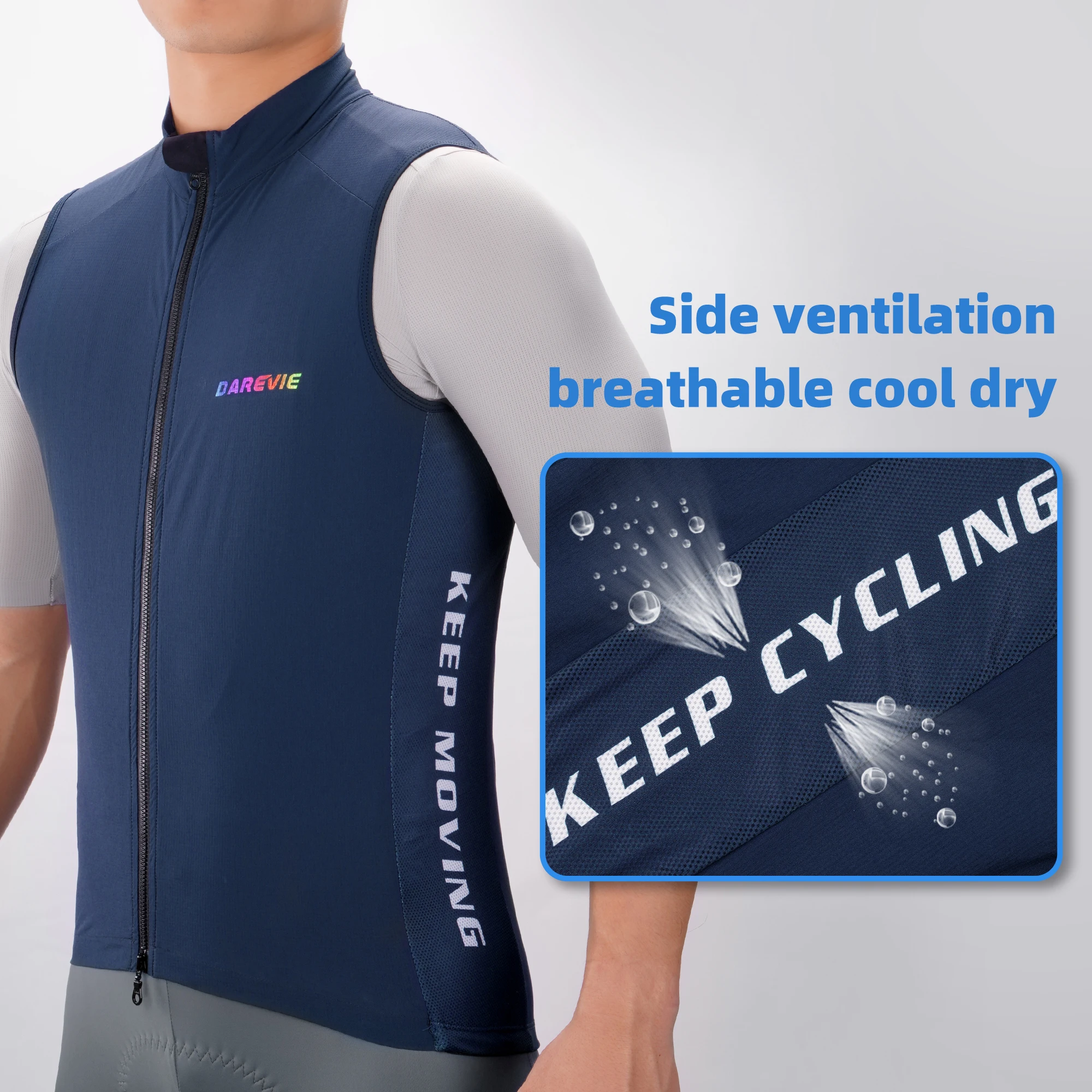 DAREVIE Cycling Vest Windproof Cycling Wind Gilet Waterproof 2 Way Zippers Cycling Windbreaker Back Zipper Pockets Men Women 3
