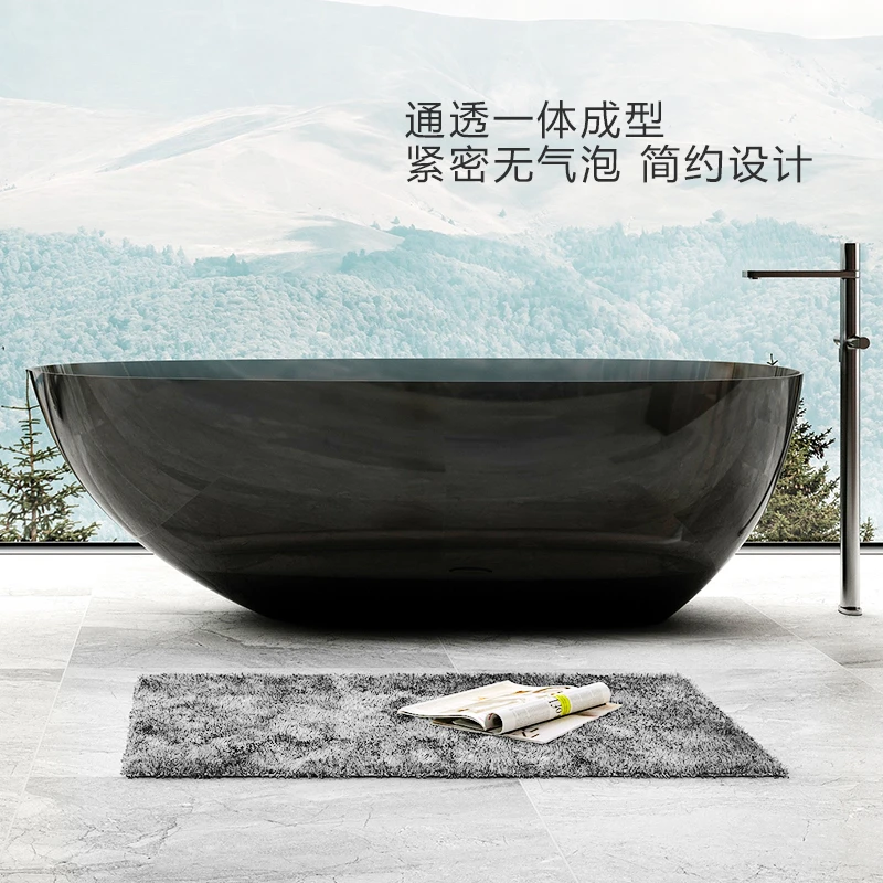 Transparent bathtub Color crystal resin Internet celebrity Thin edge independent goose egg shaped hotel Artificial stone bathtub