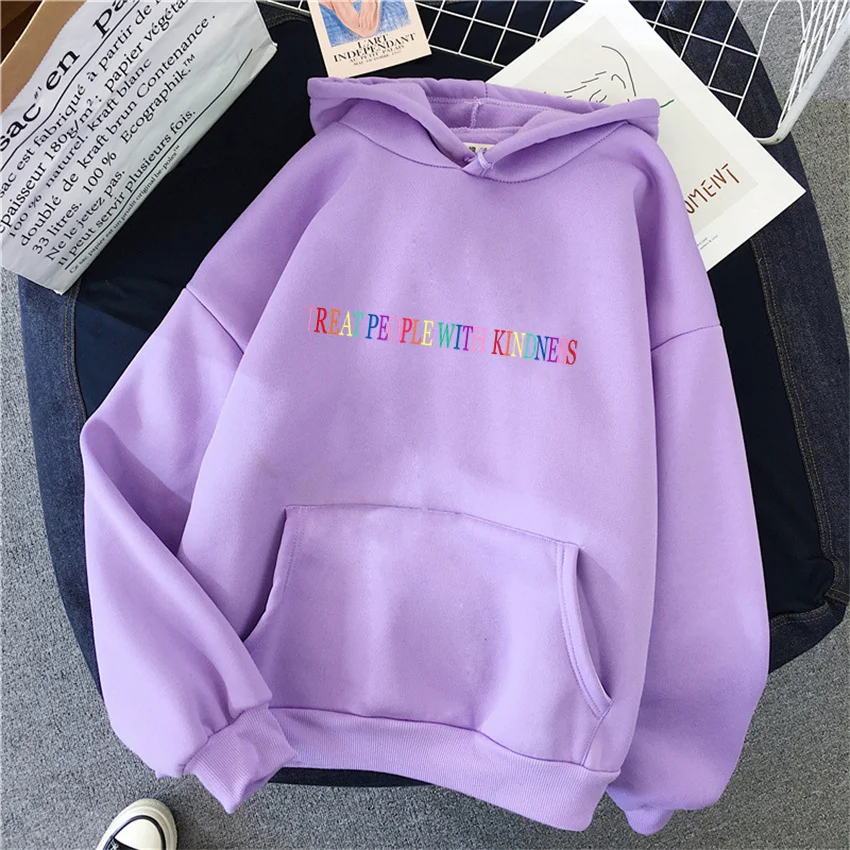 TREAT PEOPLE WITH KINDNESS Autumn Women Hoody Casual Fleece Woman Hoodie Hip Hop Pullover Female Sweatshirt Unisex Streetwear 4