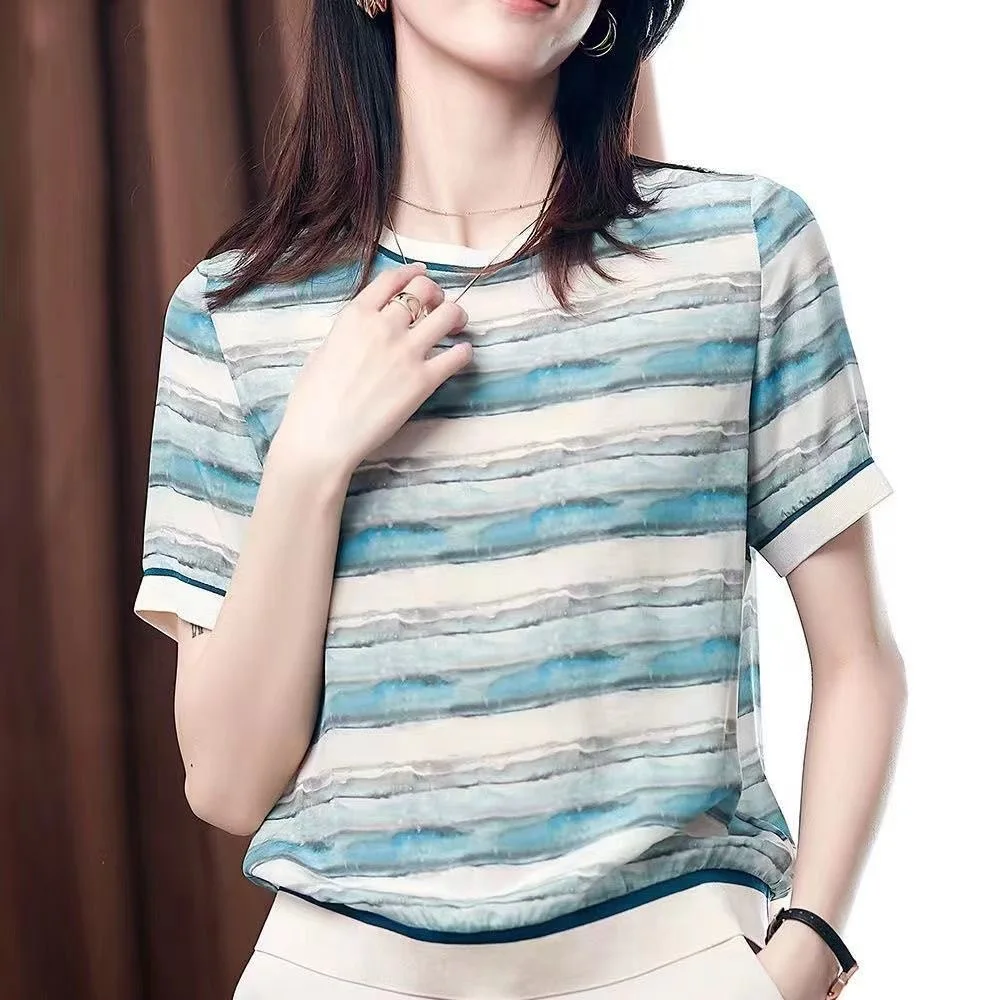 

Women Spring Summer Style Blouses Tops Lady Casual Short Sleeve O-Neck Plaid Printed Blusas Tops ZZ1318