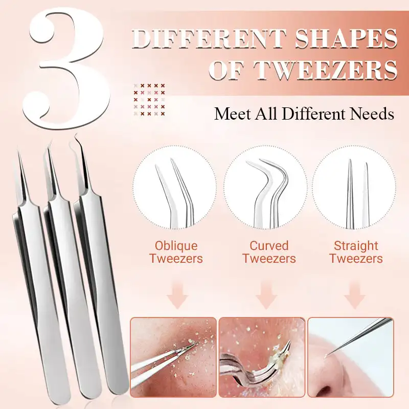 Makeup Tool Set Acne Needle Makeup Tool Blackhead Remover Kit Stainless Steel Blackhead Remover Tool Kit 7-Piece Set Acne Needle Clip Blackhead Tweezer Beauty Tools
