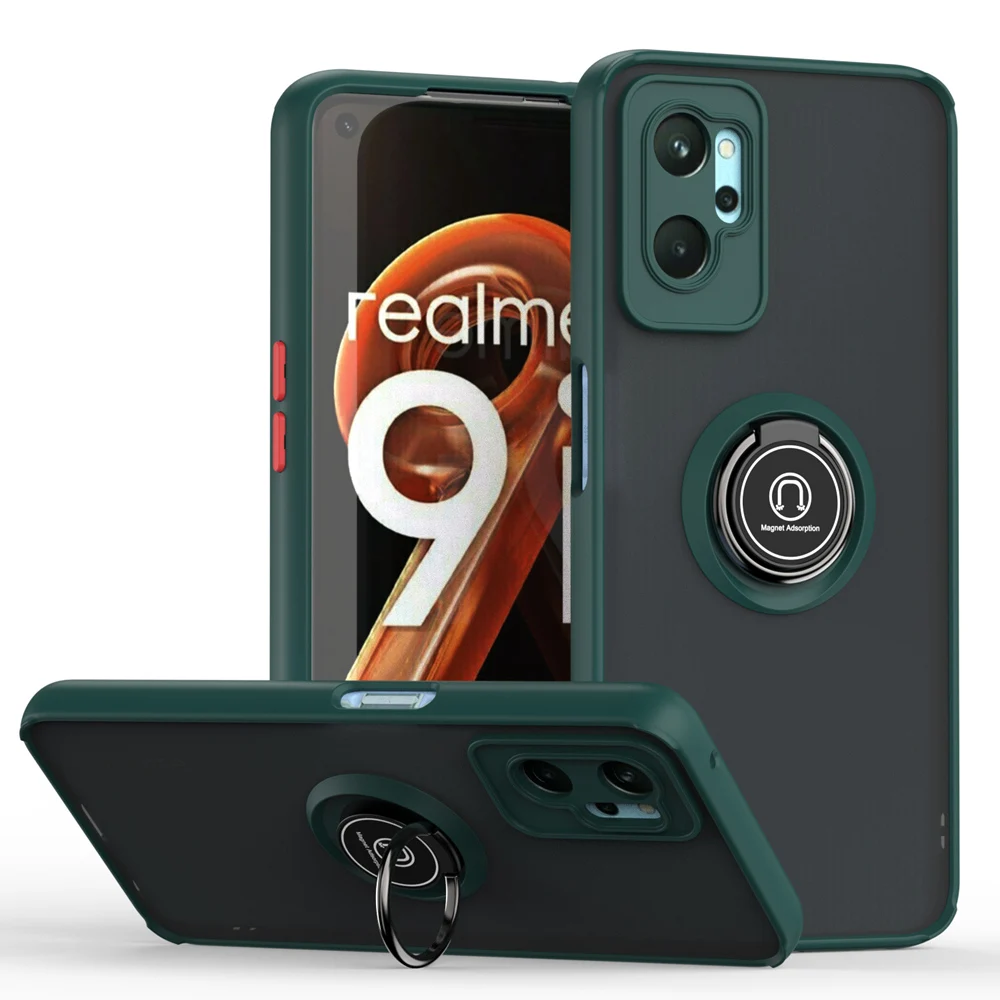 KEYSION Fashion Matte Case for Realme 9 Pro+ 9i Transparent Ring Shockproof Phone Cover for OPPO A96 A95 A94 A76 A36 A74_voghion.com