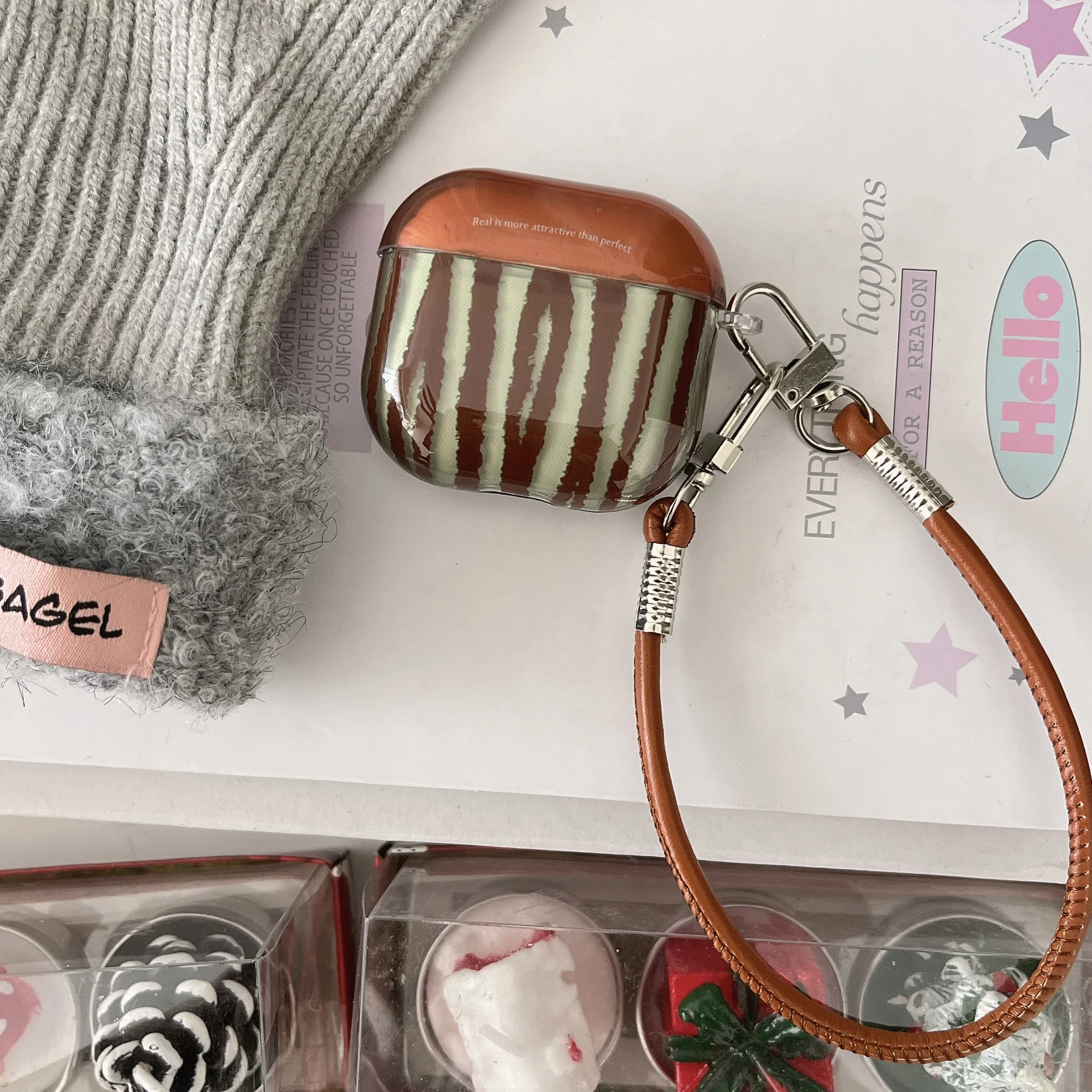 IMD Brown-green Irregular Stripes Earphone Case New for Airpods 1 2, Airpods pro pro2, Airpods 3, Airpods 4