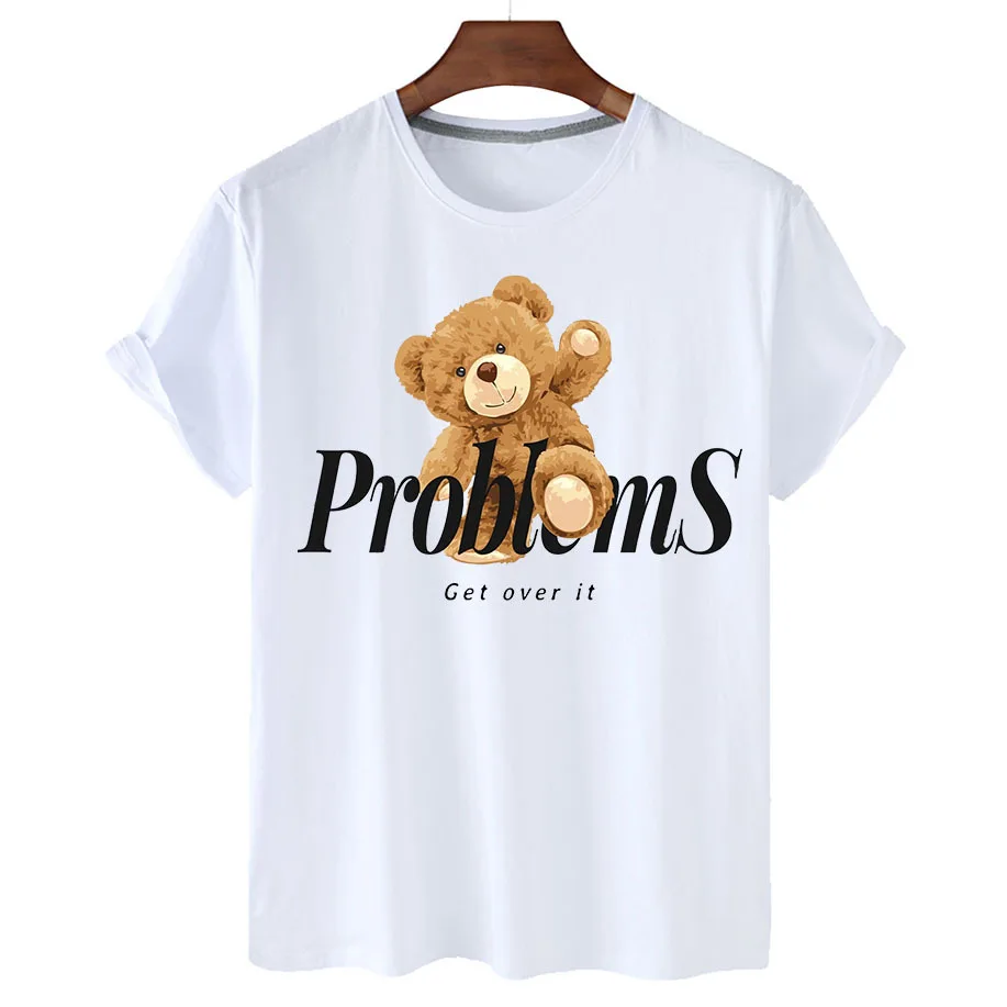 

100% Cotton Plush Bear Print T-shirt Women's Summer Short Sleeve T-shirt 2022 Women's Fashion Shirt Unisex O-Neck T-shirt S-4XL