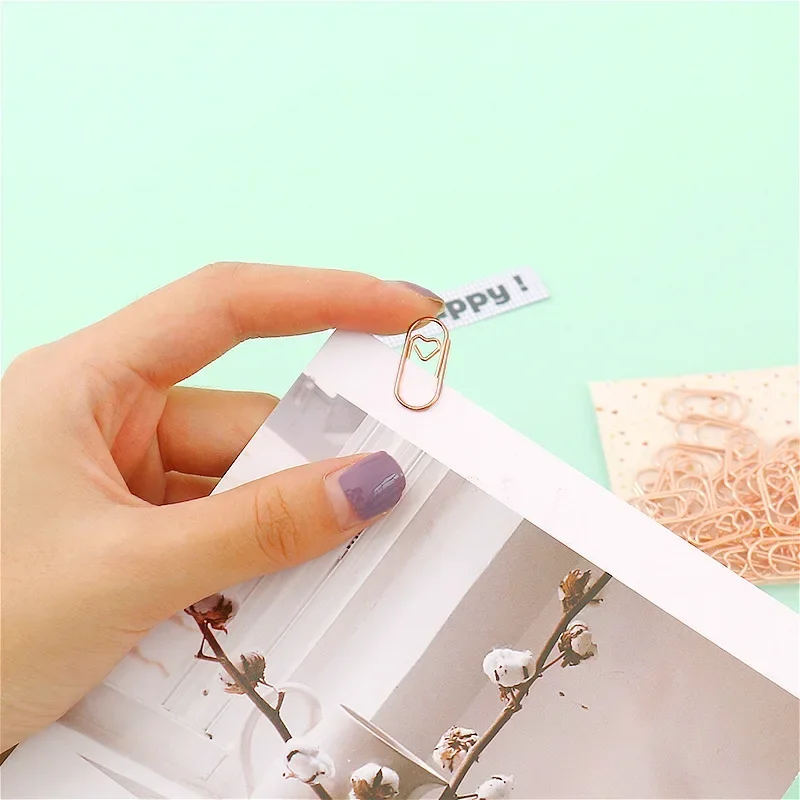 Binder Clips Paper Clips Mini Bookmark Metal Clamp Clips 50pcs Metal Love Heart Paper Clips
