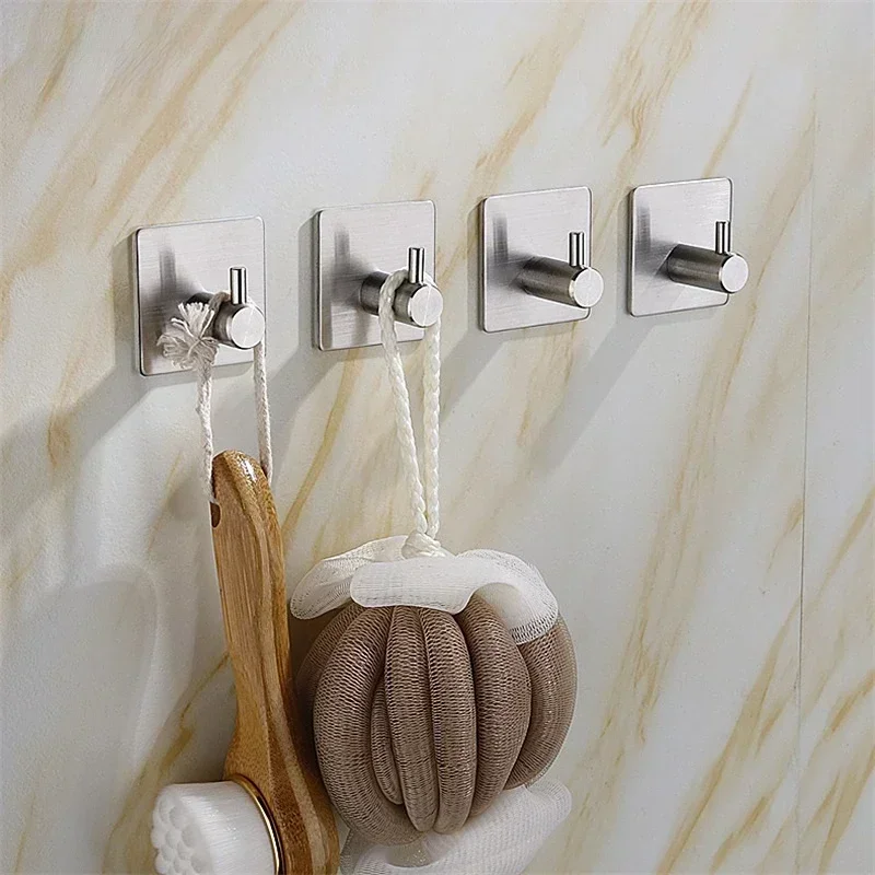 Adhesive hook Self Adhesive Home Kitchen Wall Door Hook Key Rack Kitchen Towel Hanger Aluminum Towel Coat Robe Hook Bathroom Accessories