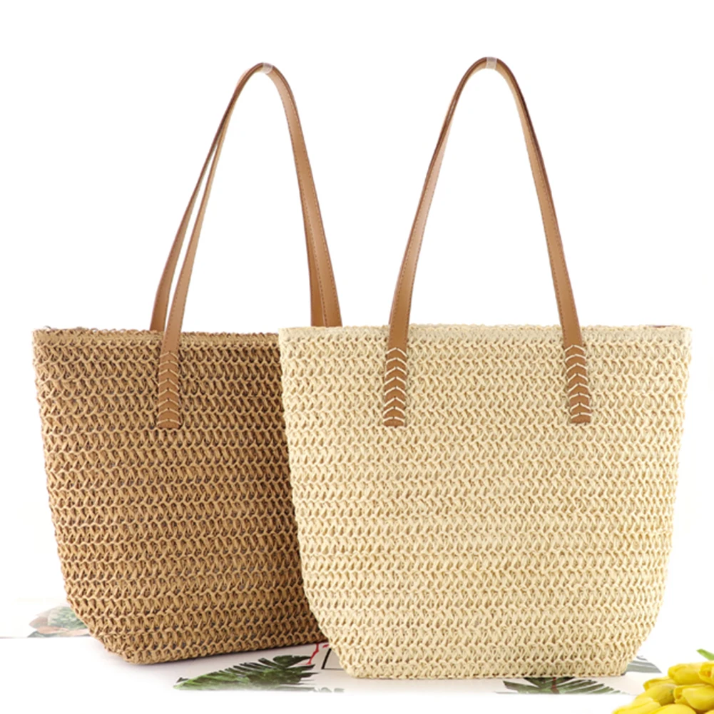 High Capacity Large Summer Beach Straw Bags 2022 Simple Luxury Fashion Travel Ladies Shoulder Handbags Top Handle Totes