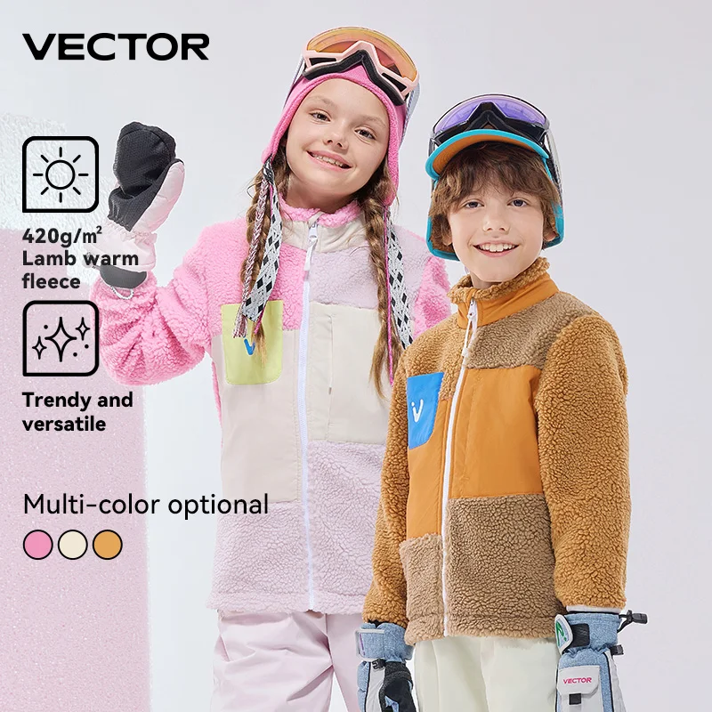 VECTOR Girls Boys Fleece Fleece Open Top with Contrasting Color Splicing for Warmth 420g Outdoor Double Board Skiing