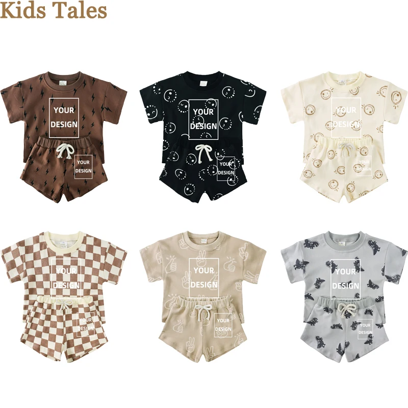 Add LOGO Summer Children's Clothing Set 100% Cotton T-shirt And Shorts Full Print Toddler Baby Boys Girls Customizable Clothes