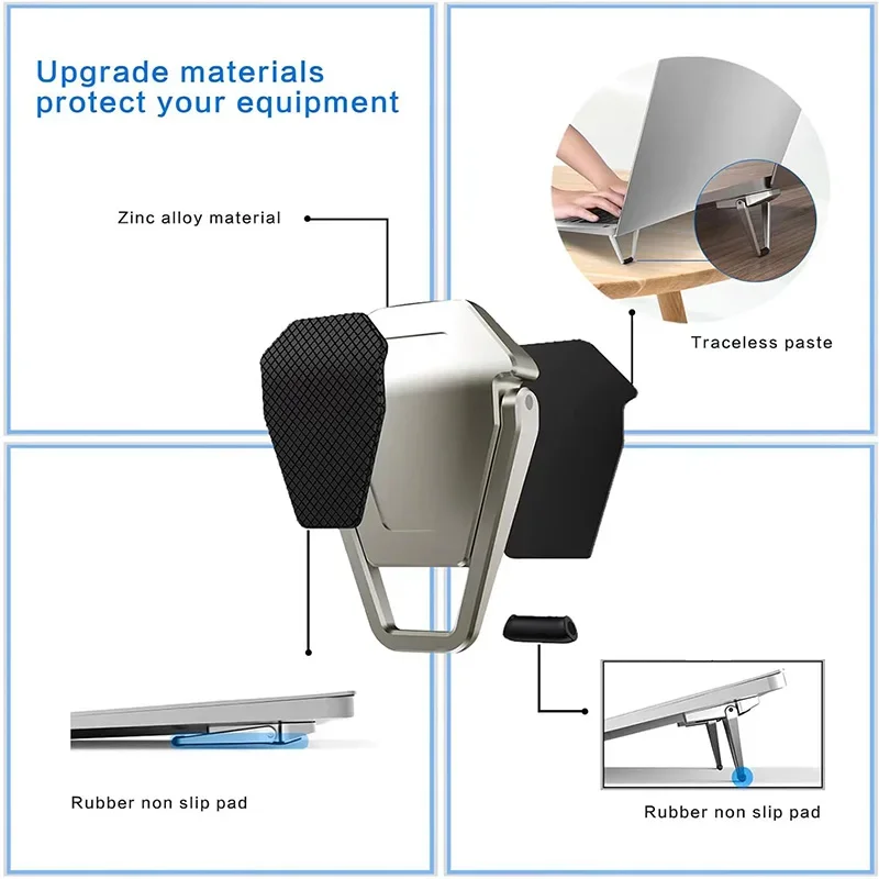 2PCS Luxury Metal Computer Keyboard Stand Desktop Laptop Foldable Cooling Pad Kickstand for Apple MacBook Dell Adhesive Mount