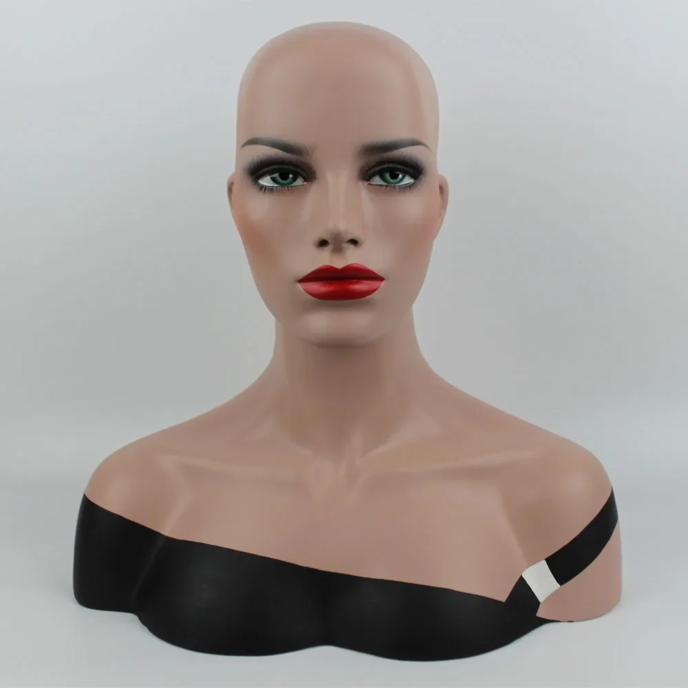 

Plus Size Fiberglass Realistic Female Mannequin Dummy Head Bust with Shoulders for Wigs Hat Sunglass Jewelry Display