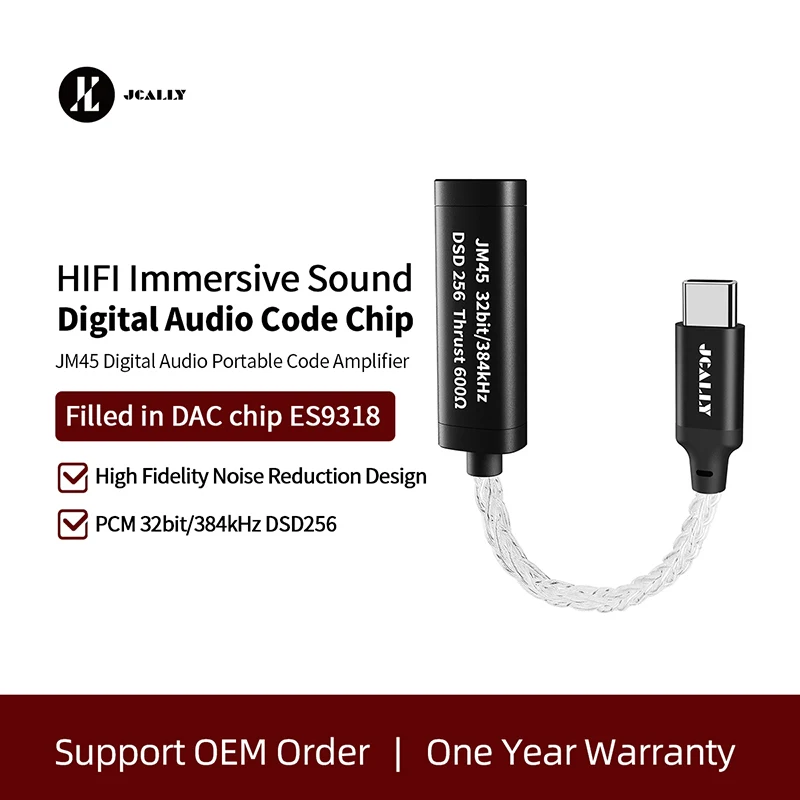 

JCALLY JM45 JM45L Type C Light Ing 3.5mm HIFI Portable Digital Auido Code Chip ES9318 Earphone Decoding Adapter Sliver Cable