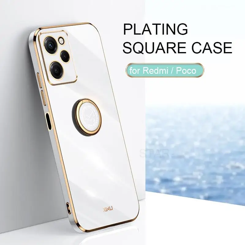 Ring Holder Stand Case For Xiaomi Mi Poco X5 Pro X 5 Redmi Note 12 5g Global Luxury Plating Silicone Cover On Poko X5pro Note12_voghion.com