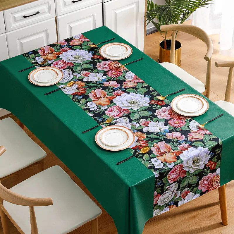 Table Cloth Flower Blooming Garden Waterproof and Oil Resistant Rectangular Ins Tea