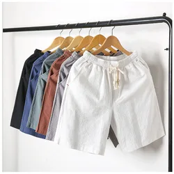 Short en coton et lin pour hommes, respirant, couleur unie, pantalon court, Fitness, Streetwear, été, 2021 