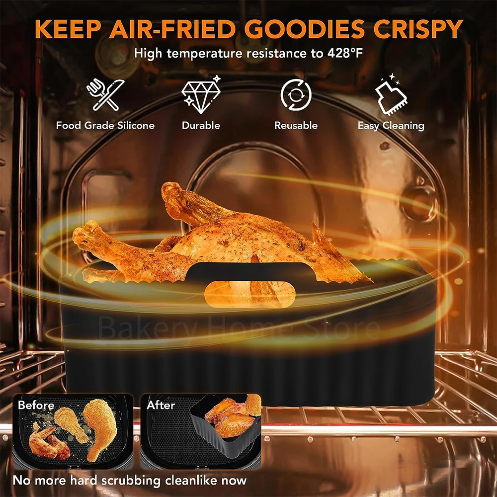 Premium Air Fryer Accessories Set with Stainless Steel Grill Racks and Rectangle Silicone Basket