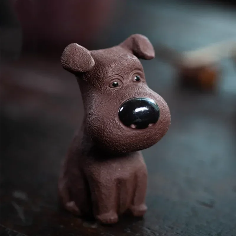 Tea Pet Ornaments Yixing Handmade Purple Clay Lucky Dog Statue Sculpture Tea Figurine Desktop Crafts Home Set Decoration