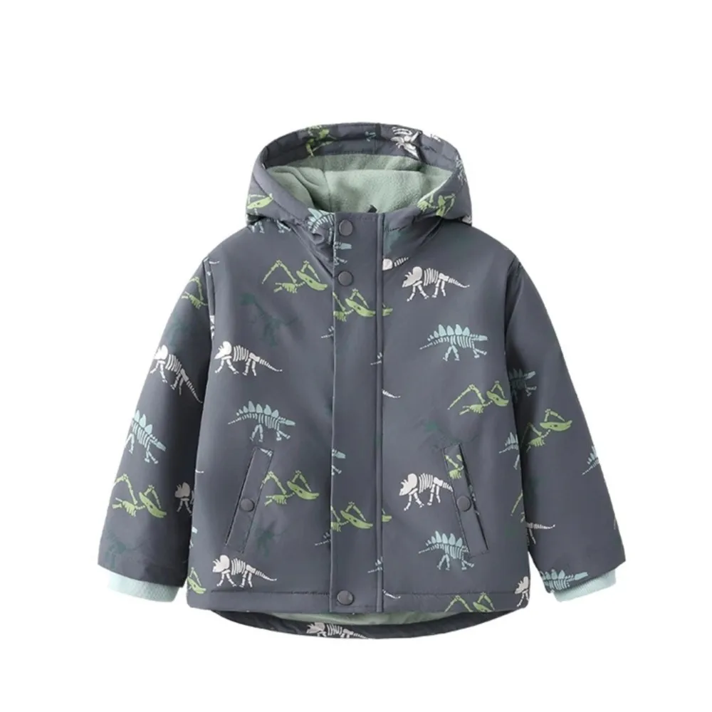 New Dinosaur Children's Jackets Winter Cartoon Fashion Warm Boys Cotton Clothes Cotton Hooded Coat Kid's Clothing