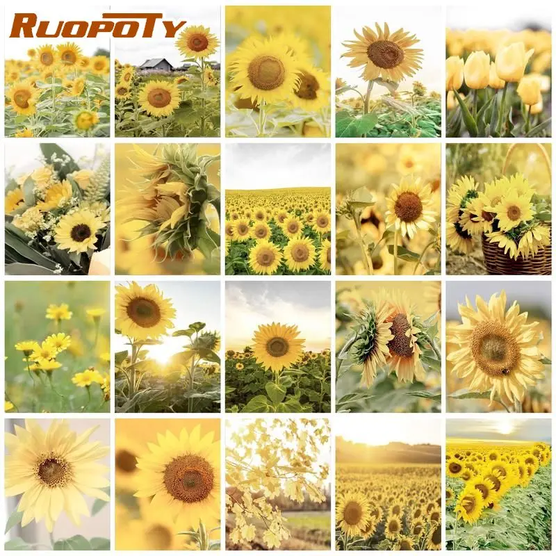 

RUOPOTY Acrylic Paint By Number Sunflowers Drawing On Canvas Painting By Number Flower Painting Wall Decor
