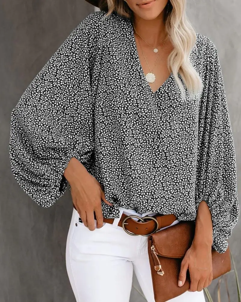 Frauen V-ausschnitt Tie Dye Leopard Print Bluse Shirts Casual Langarm Lose Pullover Bluse Tops BNS-H6651_voghion.com