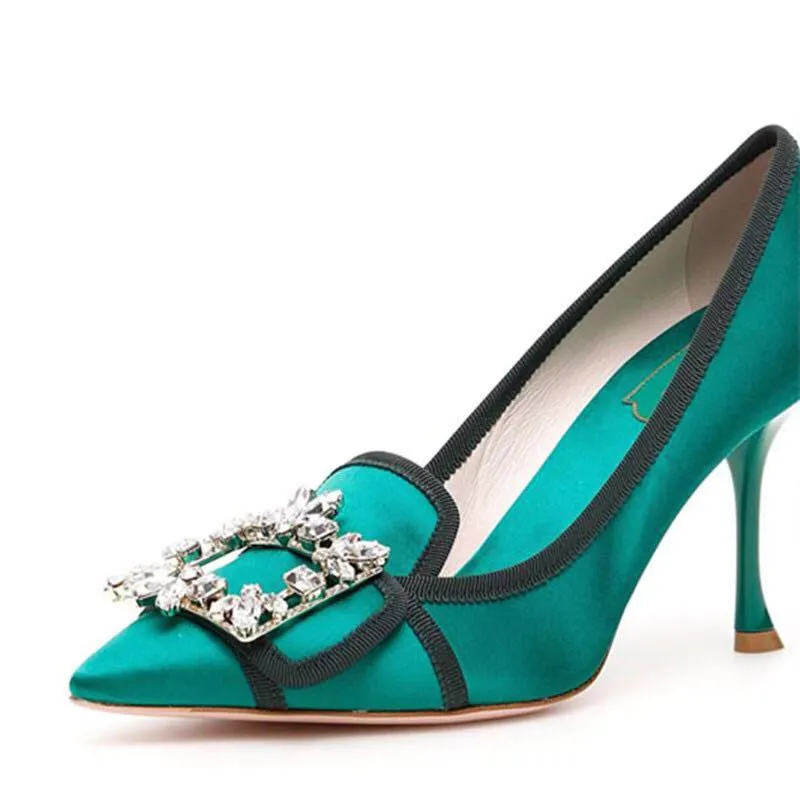 

Новинка 2022, износостойкие туфли-лодочки с квадратной пряжкой стразы, женская обувь, Лидер продаж, банкетные сандалии с острым носком, на высоком каблуке-шпильке