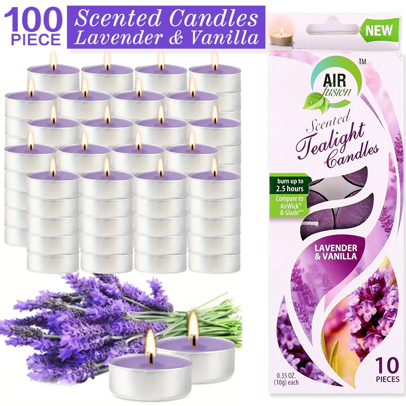 thumbnail image 1 of Velas de té con aroma a lavanda y vainilla morada, 100 unidades, 2,5 horas de humo, sin goteo y de larga duración, 1 of 4