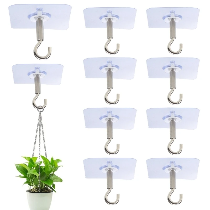 

1-10pcs Adhesive Hooks Ceiling Strong Bearing Sticky Rack Kitchen Wall Key Hangers for Hanging Plant Wind Chimes Lights
