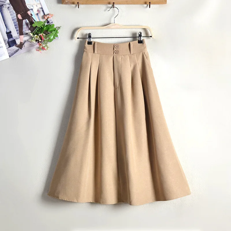 

Beige Khaki Casual All Match Skirt Women 2023 New Fashion Mid Long High Waist A-Line Skirt Office Lady Cotton Pocket Skirt Femme