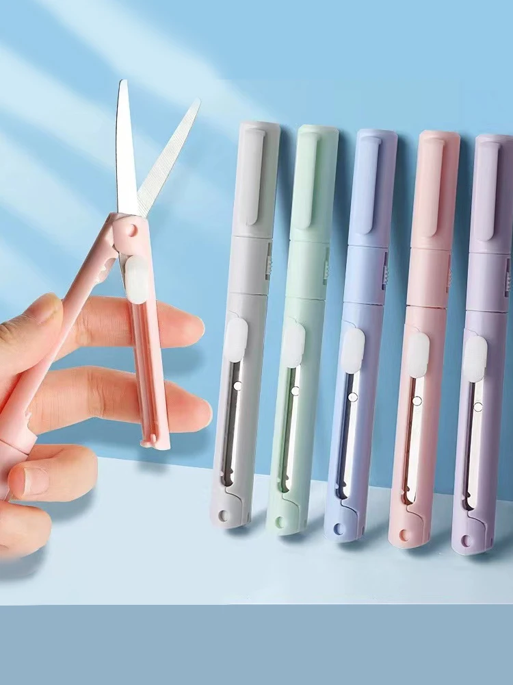 Portable Scissors Cutter Paper Cutter Stationery Scissors 1pc Mini Portable Scissors Paper Cutter Knife 2 In 1 Multifunctional Pocket Pen Shape Scrapbooking Carving Cutting Art Tools