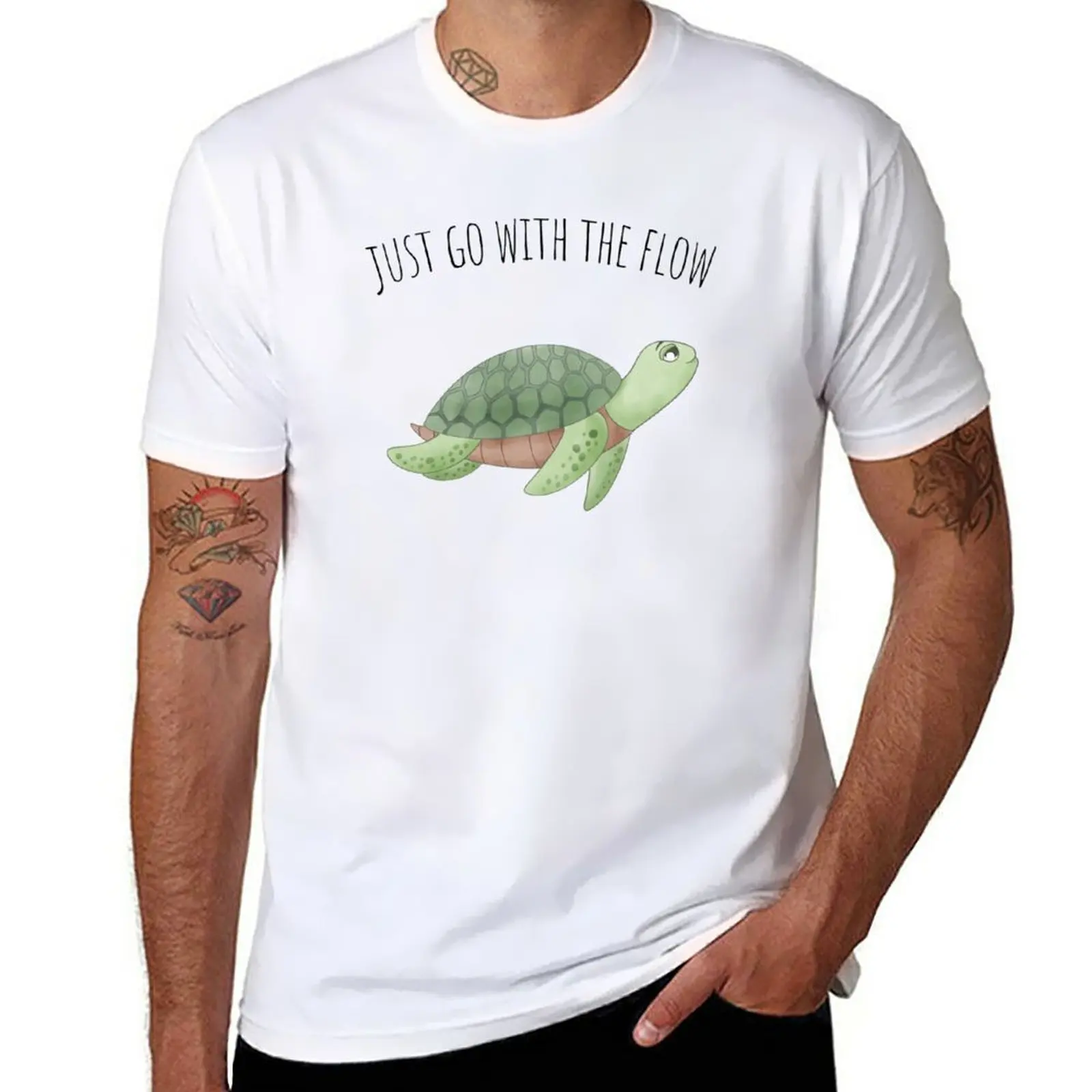 

New Just go with the flow T-Shirt Anime t-shirt boys white t shirts korean fashion men clothing