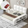Queen Size Smart Bed Frame with Storage Shelves and Multimedia Nightstand, Upholstered Platform Bed with Headboard and Light 2