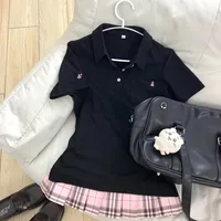 Deeptown Blue Polo Shirts Women Shoujo JK Japanese Preppy Style White T-shirts Short Sleeve Embroidered Tees Basic Pink Tops - Image 6